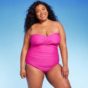 Kona Sol Pink One Piece Women's Full Coverage Twist Front Swimsuit Size: 24